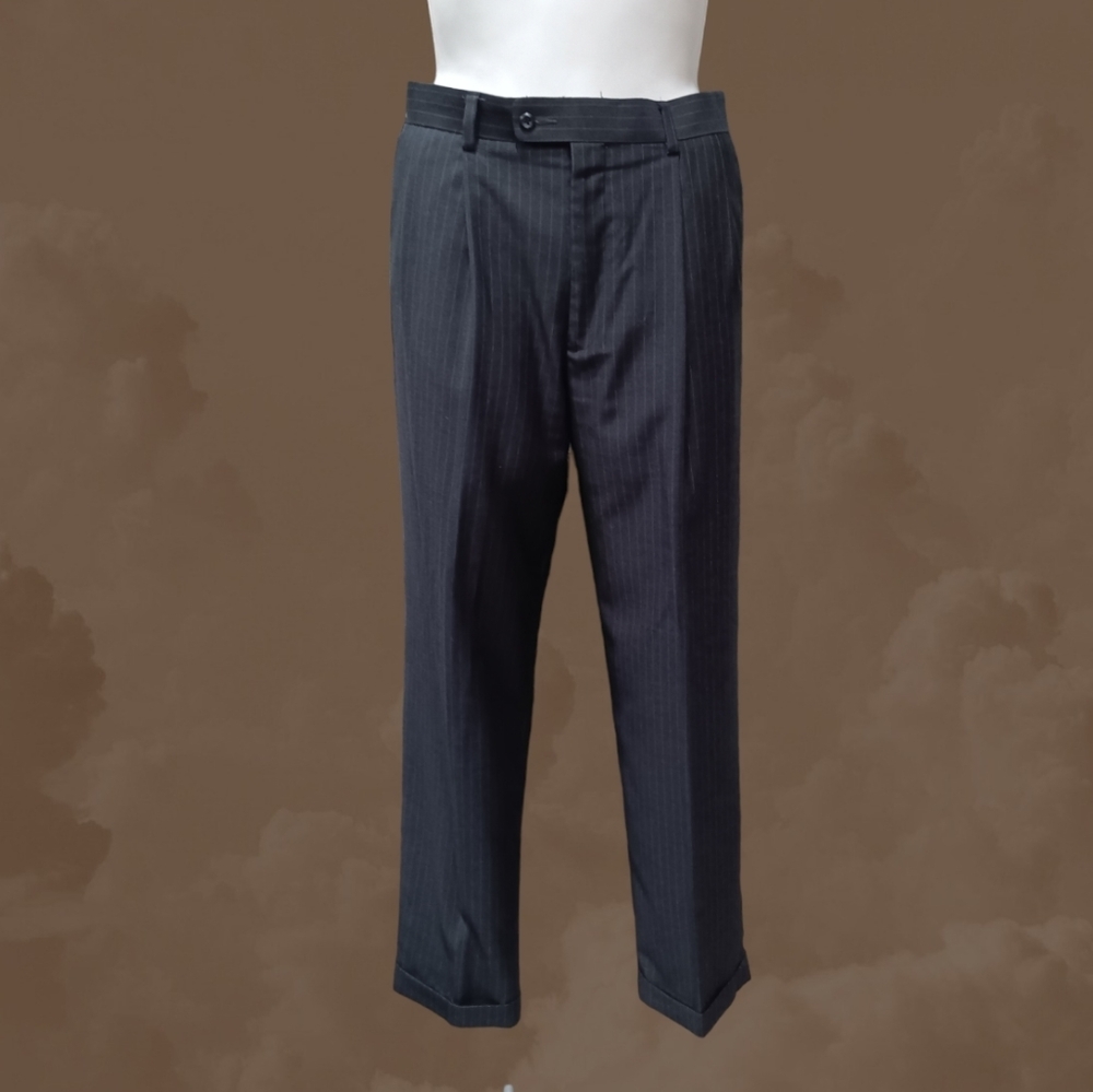 John Henry Men's Pleated Pant Size 36X32 Dress Trouser Dark Grey Cuff Hem